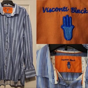Visconti Black Long-Sleeve Button-Down Shirt • Shades of Blue Dot Paddern • 3XLT